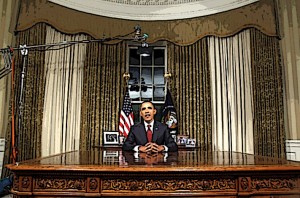 U.S. President Barack Obama speaks after addressing the nation about the end of the U.S. combat mission in Iraq from the Oval Office of the White House in Washington