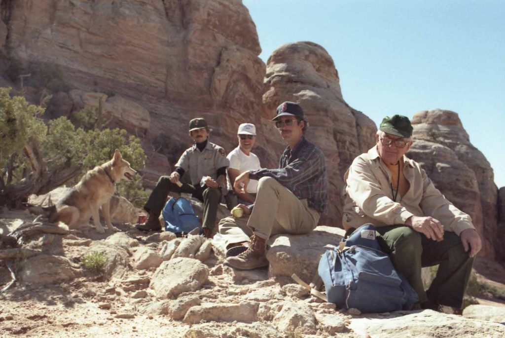 Squawker (a dog)  me, Doug, Ranger Mike Salamacha, and Ed. 1985