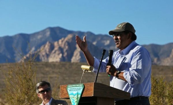 Juan Palma left Utah BLM to become CEO of HECHO (Hispanics Enjoying Camping, Hunting, and the Outdoors) then director of the Nevada Nature Conservancy. He's pictured at an event announcing a land swap just outside of Las Vegas in 2016. (Las Vegas Review-Journal)