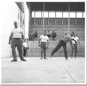 A game of handball at Bakersfield's Noriega Hotel