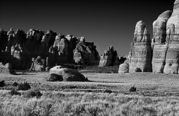 In the heart of Canyonland’s Needles District, Chesler Park offers stunning views of desert grasslands and sandstone formations. Concerned about the environmental impact of jeep travel, park officials decided to close Chesler to motorized vehicles in the late 1960s. — Michael Denis