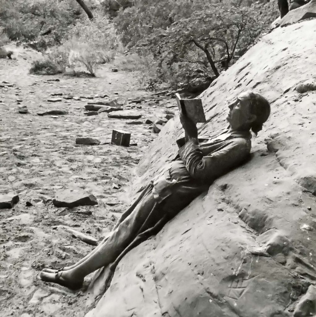 Georgia O’Keeffe sketching in Glen Canyon, 1961. (photo by Todd Webb; courtesy of the Georgia O’Keeffe Museum)  