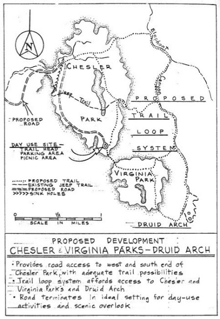 Planned loop road into and around Chesler Park from the Canyonlands National Park Master Plan Brief, August 4, 1965. — Canyonlands Collection