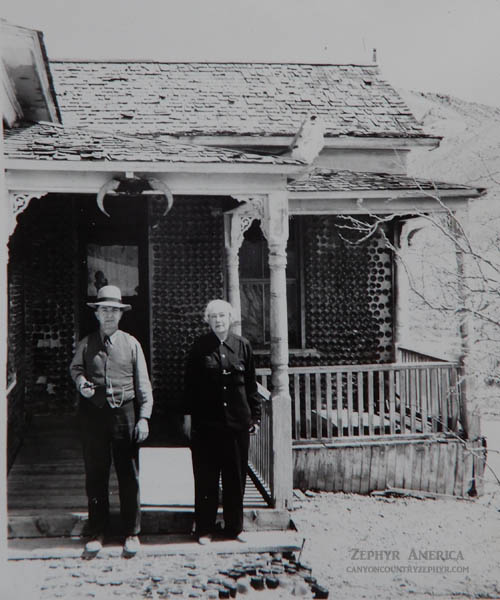 Joseph and Sadie Ringer in front of the Bottle House. Photo by Herb Ringer.