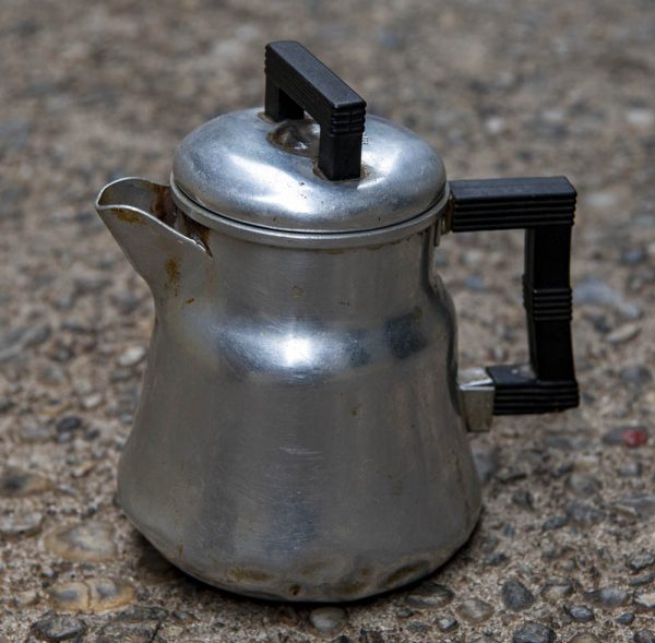 Ancient, battle-scarred family relic – The Famous Wear-Ever Coffee Pot. Photo by Paul Vlachos