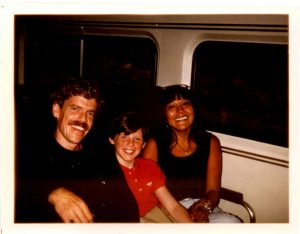 Janice, our son Jonathan, and Me on the Train in Boston