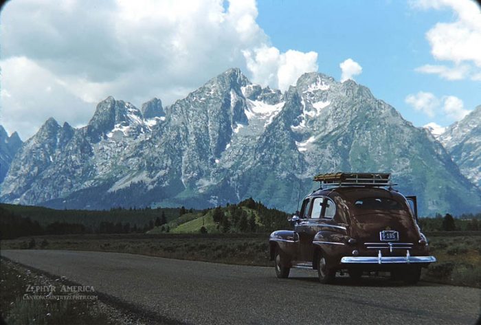 Hwy 191, South of Moran Junction. The Tetons, Wyoming. 1946. Photo by Herb Ringer