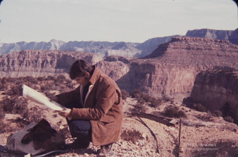 Jim Stiles, who carried his topographical maps down the Grandview Trail at the South Rim of the Grand Canyon. 1970