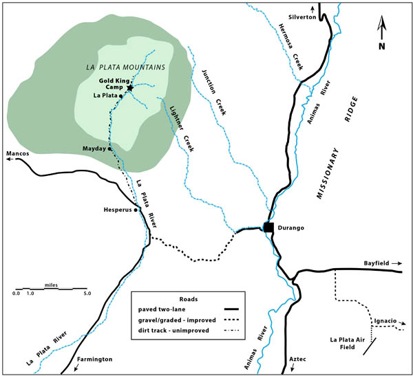 Location Map of Gold King Camp; La Plata Mtns, Colorado