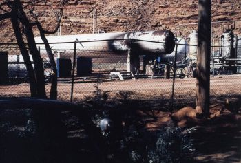 A scorched propane tank, seen from the Campground. Photo by Jim Stiles