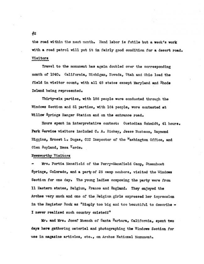 Arches Monthly Report July 1941 page 2