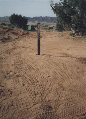 Bike tracks at the Sandflats. 1990. Photo by Jim Stiles