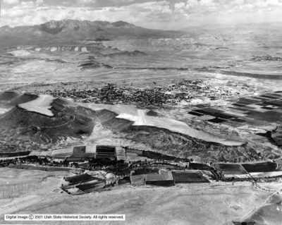 St. George, ~1930-1940. Note the farm village development pattern is still evident.  Photo credit: Utah State Historical Society.