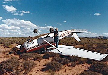 A print from Tom Arnold of his Sept. 4, 1985 emergency landing about five miles north of the Hans Flat Ranger Station near the Maze. The engine failed while Tom was on his way to pick up some river trip passenger.
