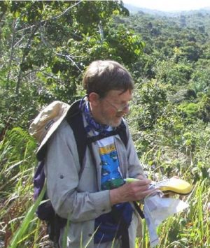 Will Mahoney conducting a topographic survey in Brazil’s Atlantic Rainforest in 2010. (photo by Andrew Wolcott)