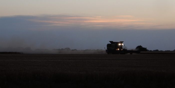 A combine at dusk. Photo by Jim Stiles