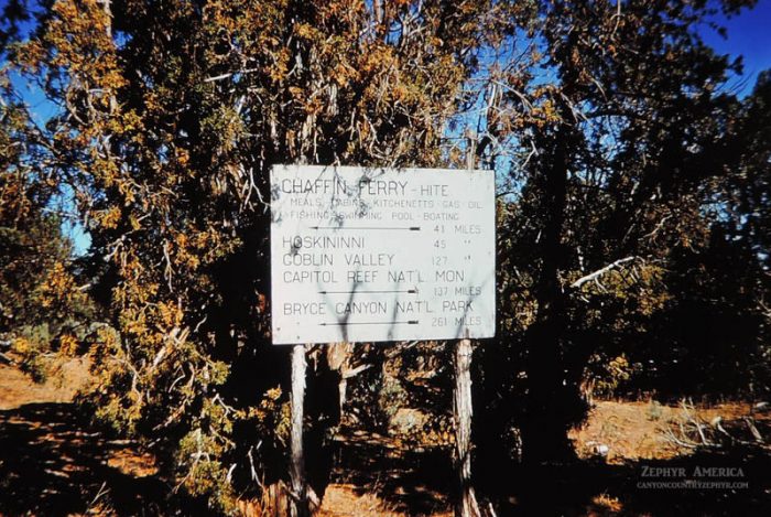 Distance to the Chaffin Ferry at Hite: 41 miles. June 1959. Photo by Charles Kreischer
