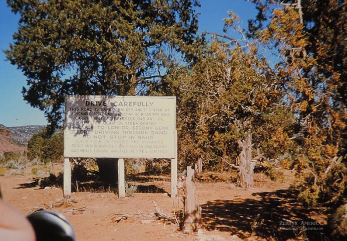 "Drive Carefully" Sign. June 1959. Photo by Charles Kreischer