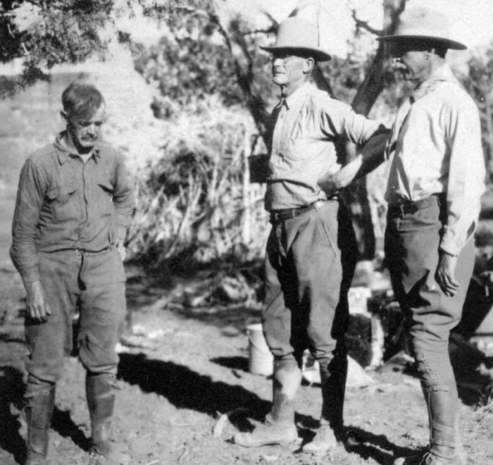 Bernheimer, on the right, with his two backcountry guides—Zeke Johnson of Blanding, Utah, in the middle and John Wetherill of Kayenta, Arizona, (my great-grandfather) on the left.