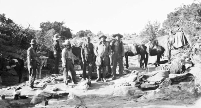 One of Theodore Roosevelt’s campsites on his 1913 excursion to Rainbow Bridge. Bedrolls, such as the ones on the right, could be quite bulky.